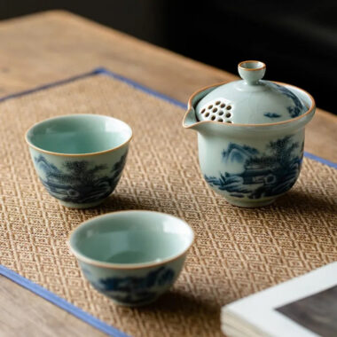 Jindezhen Tian Qing Ru Ice Crackle Ceramic Travel Tea Set