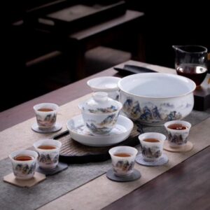 Jingdezhen Qianli Jiangshan Ceramic 12pcs Tea Set / Tea Caddy