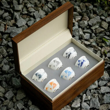 Mutton Fat Jade White Porcelain Tea Cup Gift Set [Sunrise]