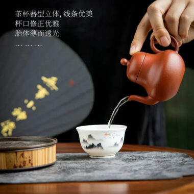 Mutton Fat Jade White Porcelain Tea Cup Gift Set [Sunrise]