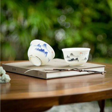 Mutton Fat Jade White Porcelain Tea Cup Gift Set [Sunrise]