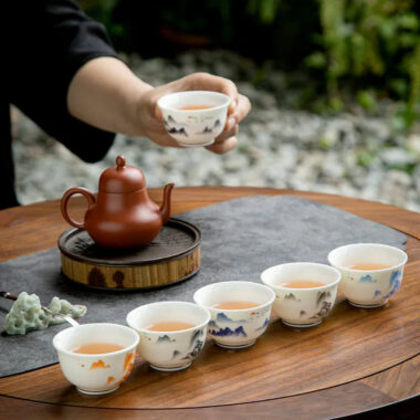 Mutton Fat Jade White Porcelain Tea Cup Gift Set [Sunrise]