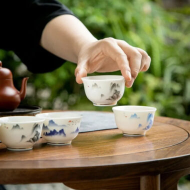 Mutton Fat Jade White Porcelain Tea Cup Gift Set [Sunrise]
