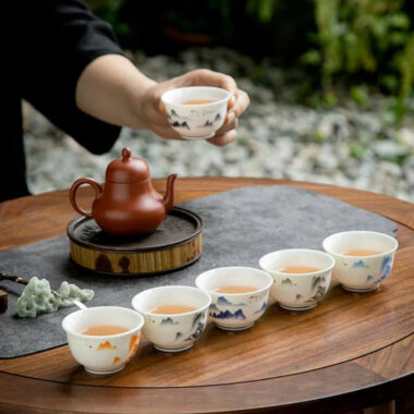 Mutton Fat Jade White Porcelain Tea Cup Gift Set [Sunrise]