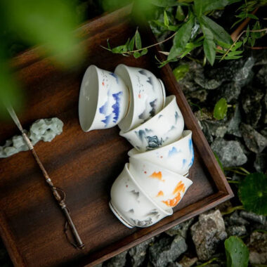 Mutton Fat Jade White Porcelain Tea Cup Gift Set [Sunrise]