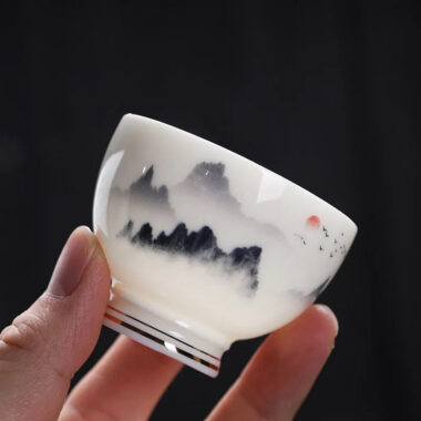 Mutton Fat Jade White Porcelain Tea Cup [Sunrise] 60ml