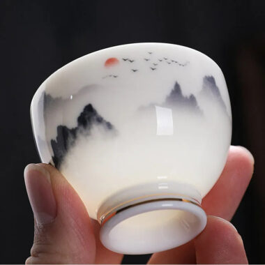 Mutton Fat Jade White Porcelain Tea Cup [Sunrise] 60ml