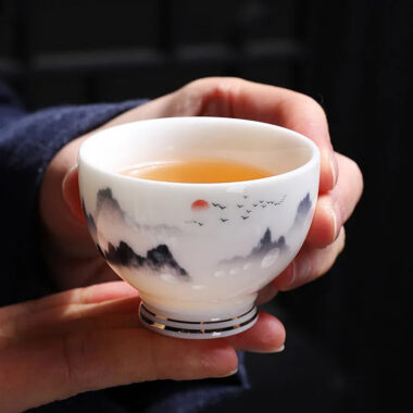 Mutton Fat Jade White Porcelain Tea Cup [Sunrise] 60ml