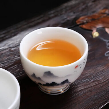 Mutton Fat Jade White Porcelain Tea Cup [Sunrise] 60ml
