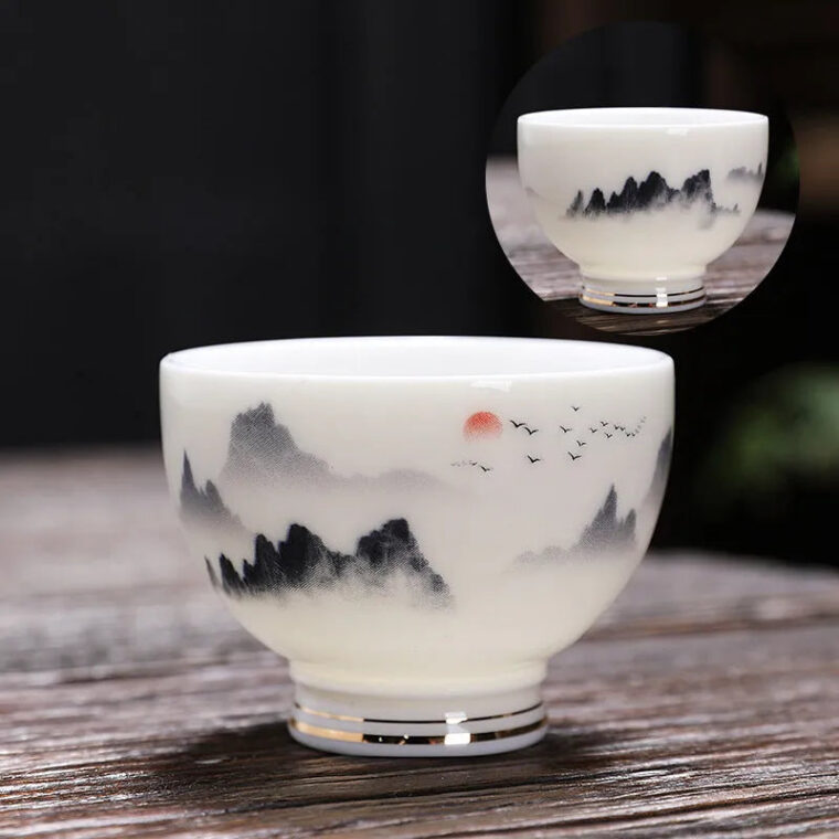 Mutton Fat Jade White Porcelain Tea Cup [Sunrise] 60ml