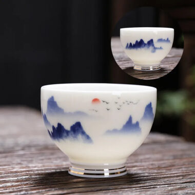 Mutton Fat Jade White Porcelain Tea Cup [Sunrise] 60ml