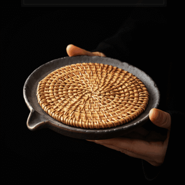 Retro Burn Coarse Pottery Storage Tea Tray | Pot Stand (with Rattan Mat)