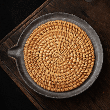 Retro Burn Coarse Pottery Storage Tea Tray | Pot Stand (with Rattan Mat)