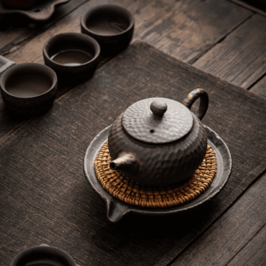 Retro Burn Coarse Pottery Storage Tea Tray | Pot Stand (with Rattan Mat)
