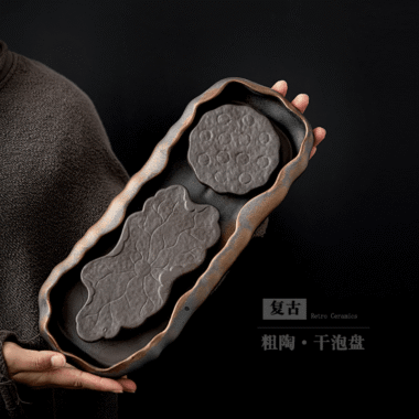 Retro Gilded Ceramic Storage Tea Tray | Pot Stand [Lotus Seedpod]