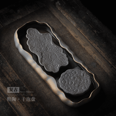 Retro Gilded Ceramic Storage Tea Tray | Pot Stand [Lotus Seedpod]