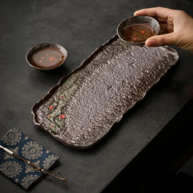 Retro Ceramic [Embossed Plum Blossom] Tea Tray
