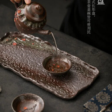 Retro Ceramic [Embossed Plum Blossom] Tea Tray