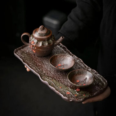 Retro Ceramic [Embossed Plum Blossom] Tea Tray