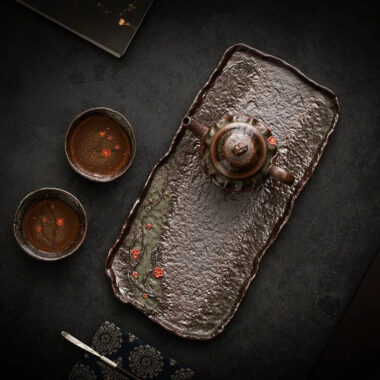Retro Ceramic [Embossed Plum Blossom] Tea Tray