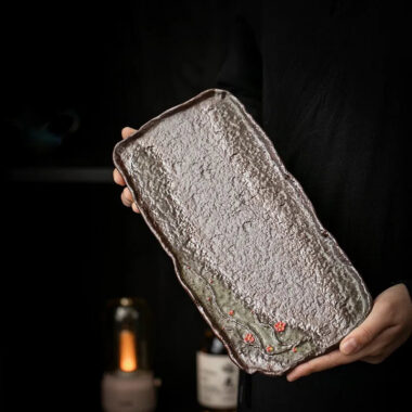 Retro Ceramic [Embossed Plum Blossom] Tea Tray