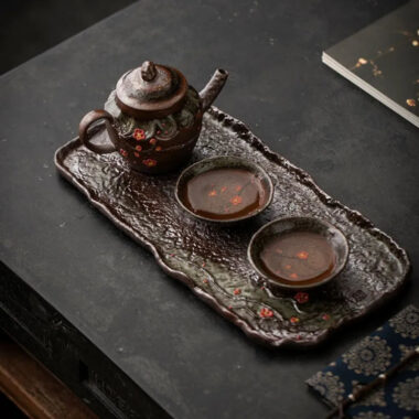 Retro Ceramic [Embossed Plum Blossom] Tea Tray