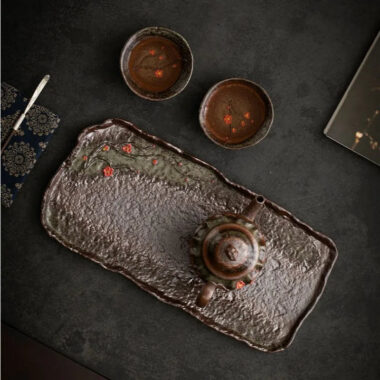 Retro Ceramic [Embossed Plum Blossom] Tea Tray