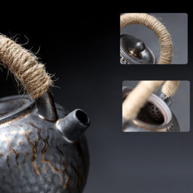 Retro Gilded Ceramic [Hammer Pattern Tiliang Teapot] 450ml