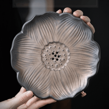 Retro Gilded Ceramic [Lotus] Storage Tea Tray | Pot Stand