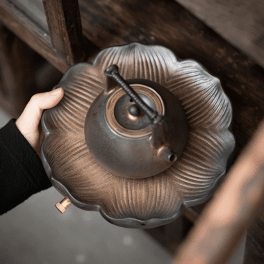 Retro Gilded Ceramic [Lotus] Storage Tea Tray | Pot Stand