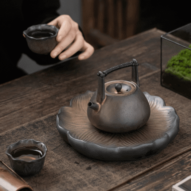 Retro Gilded Ceramic [Lotus] Storage Tea Tray | Pot Stand