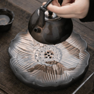 Retro Gilded Ceramic [Lotus] Storage Tea Tray | Pot Stand