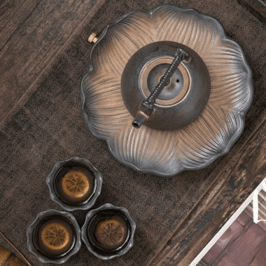 Retro Gilded Ceramic [Lotus] Storage Tea Tray | Pot Stand