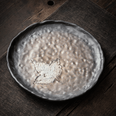 Retro Gilded Ceramic [Maple Leaf] Tea Tray | Pot Stand