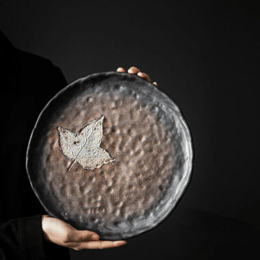Retro Gilded Ceramic [Maple Leaf] Tea Tray | Pot Stand