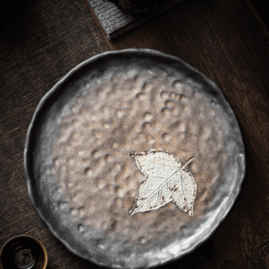 Retro Gilded Ceramic [Maple Leaf] Tea Tray | Pot Stand