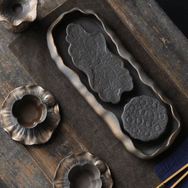 Retro Gilded Ceramic Storage Tea Tray | Pot Stand [Lotus Seedpod]