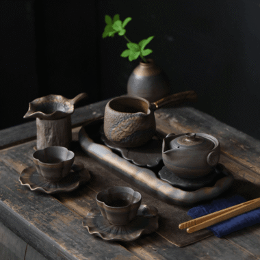 Retro Gilded Ceramic Storage Tea Tray | Pot Stand [Lotus Seedpod]