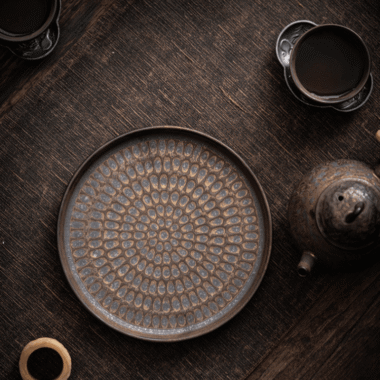 Retro Gilded Round Ceramic Tea Tray | Pot Stand