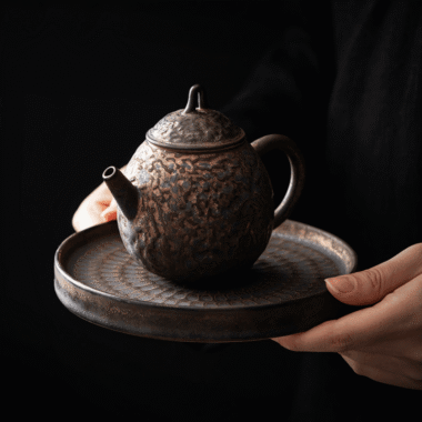 Retro Gilded Round Ceramic Tea Tray | Pot Stand