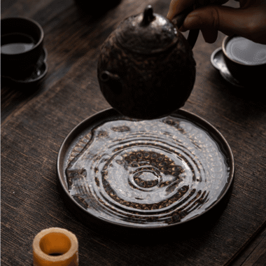 Retro Gilded Round Ceramic Tea Tray | Pot Stand