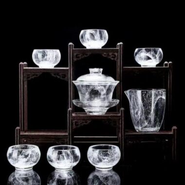 Snowflake Crystal Glass Tea Cup / Fair Cup / Gaiwan / Full Set