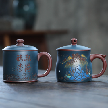 Yixing Zisha Tea Mug [Guanhai Tingtao/Shanshui] (Di Cao Qing / Lu Ni – 500ml)