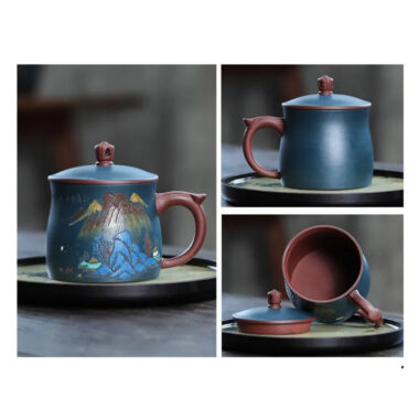 Yixing Zisha Tea Mug [Guanhai Tingtao/Shanshui] (Di Cao Qing / Lu Ni – 500ml)