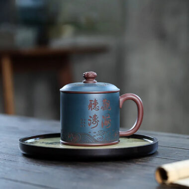 Yixing Zisha Tea Mug [Guanhai Tingtao/Shanshui] (Di Cao Qing / Lu Ni – 500ml)