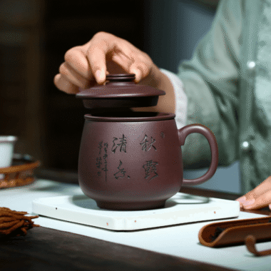 Yixing Zisha Tea Mug with Filter [Autumn Dew] (Zi Ni – 460ml)