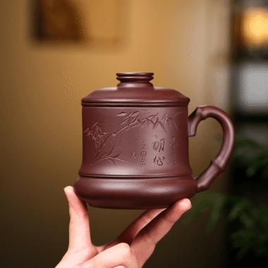 Yixing Zisha Tea Mug with Filter [Bamboo] (Zi Ni – 370ml)