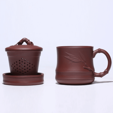 Yixing Zisha Tea Mug with Filter [Bamboo] 5pcs Set (Zi Ni – 450ml)