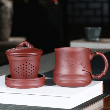 Yixing Zisha Tea Mug with Filter [Bamboo] 5pcs Set (Zi Ni – 450ml)