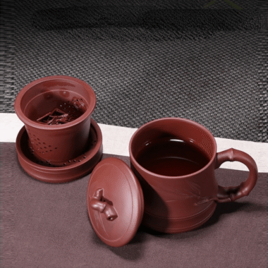 Yixing Zisha Tea Mug with Filter [Bamboo] 5pcs Set (Zi Ni – 450ml)